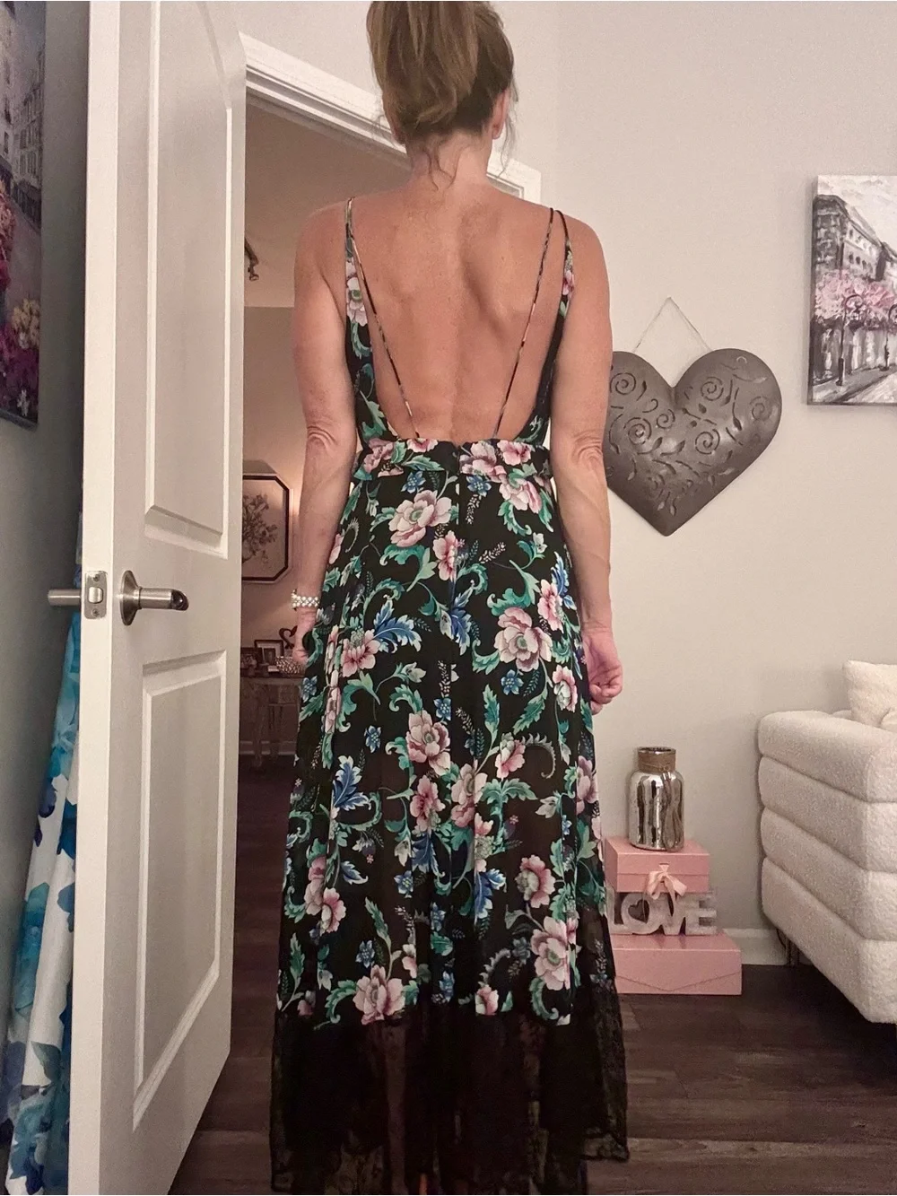 Express Black Maxi Dress with Pink & Teal Floral Print